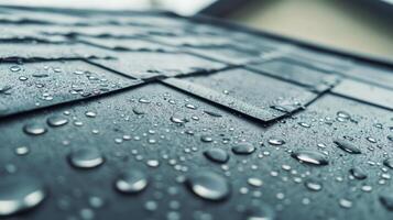 Rain-Kissed Metal Roof. Textured Droplet Close-Up photo