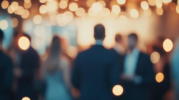 Blurred Networking. Warm Office Party Ambiance photo