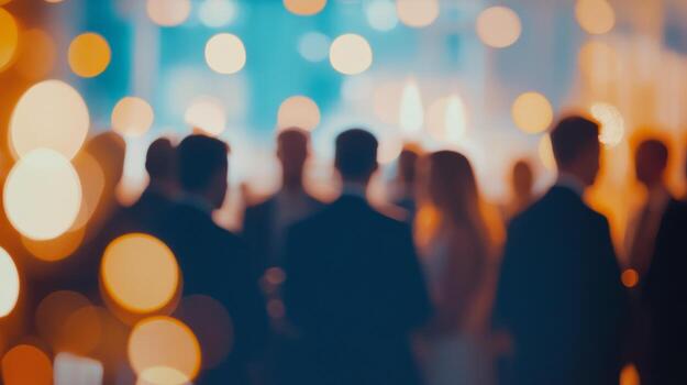 Blurred Networking. Warm Office Party Ambiance photo