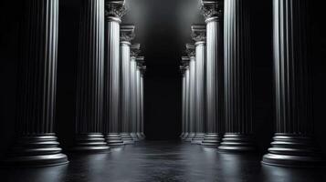 Striking Silver Pillars Against a Bold Black Background photo