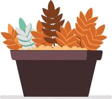 A potted plant displaying a mix of brown and green leaves, highlighting its varied health and vitality. vector