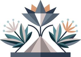 Stylized illustration of geometric flowers arranged in a symmetrical design vector