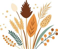illustration of autumn foliage featuring various leaves, seeds, and stems vector
