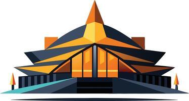 Colorful illustration of a modern architectural building with sharp angles and a vibrant orange roof set vector
