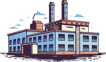 illustration of a factory with smokestacks and a clear sky during the day, depicting industrial activity and architecture vector