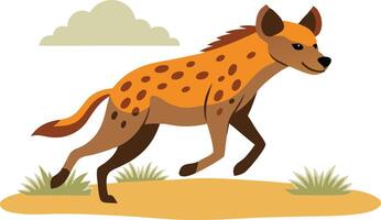 Dynamic Illustration of a Running Hyena in a Savannah Landscape vector