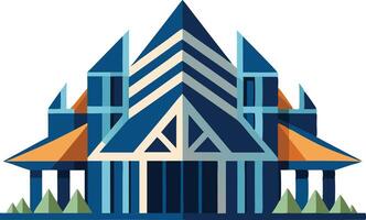 Stylized illustration of a modern architectural building with geometric shapes and vibrant colors vector