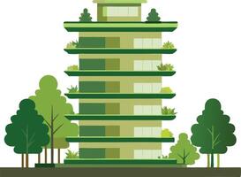 Contemporary eco-friendly building surrounded by green trees and plants, showcasing sustainable architecture design with tiered gardens vector