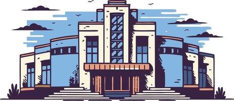 Stylish modern building illustration with decorative facade and steps vector