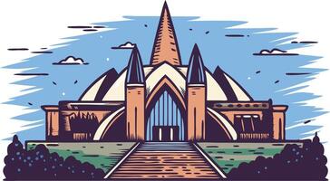 A magnificent image showing the intricate architecture and serene surroundings of a mosque. vector