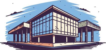 Modern architectural illustration depicting a contemporary building with large windows and unique structure vector