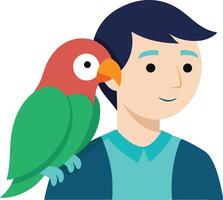 Cheerful Person Interacting With Colorful Parrot on Their Shoulder vector