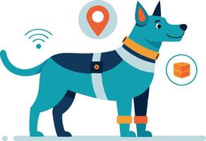 Stylish Illustration of a Happy Dog With Location and Activity Tracking Devices vector