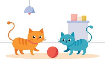 Playful Ginger And Blue Kittens Enjoying A Colorful Ball vector