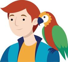 Young Boy Interacting With Colorful Parrot in a Friendly, Lively Environment vector