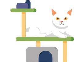 Cozy Cat Relaxing on a Modern Cat Tree Structure vector