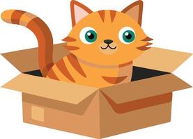 Cute Orange Cat Playfully Sitting Inside Cardboard Box With a Happy Expression vector