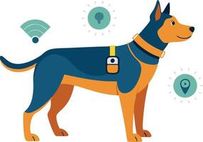 Illustration of a Dog Wearing a Smart Tracker at a Park During Daylight vector