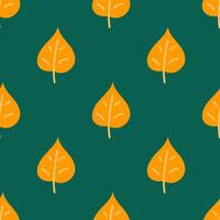 Seamless pattern of orange leaves on a green background. vector