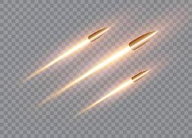 Realistic flying bullet in motion with the fiery trace vector