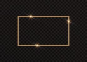 Rectangular gold frame with light effects. vector
