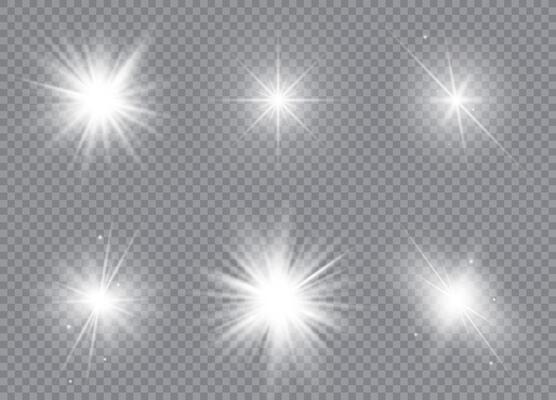 Christmas stars with bright light effects and sparkling particles