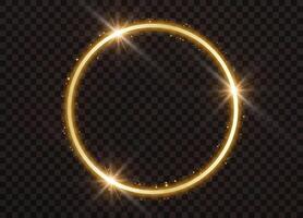 Gold glowing circle frame sparkles with vector