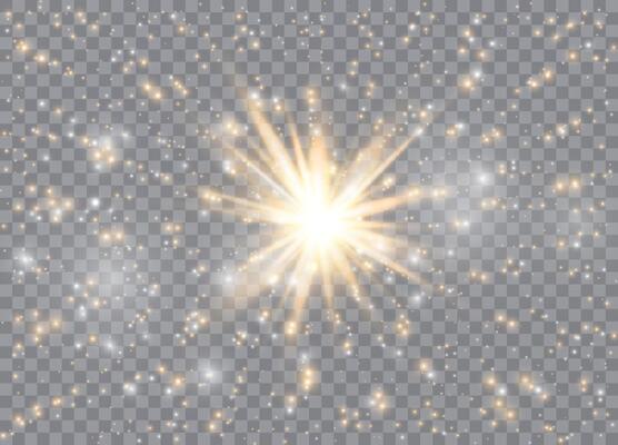 Set of glowing stars and light effects with magic particles