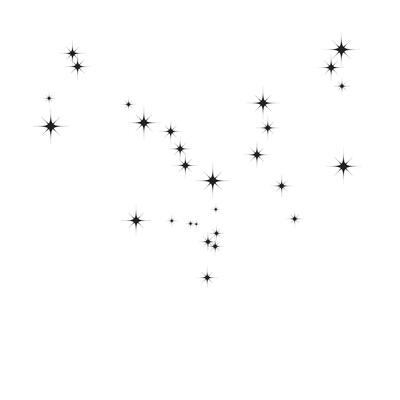 Black star confetti on a white background.