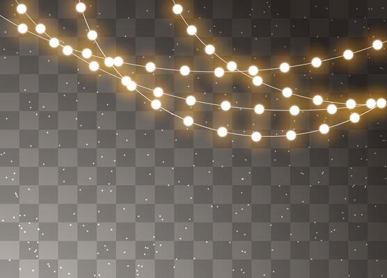 Glowing Xmas lights and garland decorations for holidays