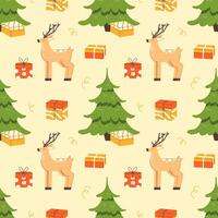 Christmas seamless pattern with reindeer and Christmas tree vector