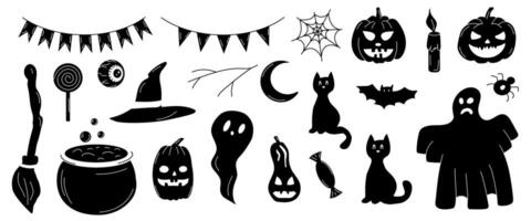 Set of Black Halloween Elements on a White Background, for Scrapbooking, Design, Cards, Banners vector