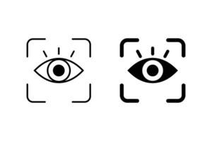 Iris Recognition for Biometric Identification Sign. Eye Scan ID Line and Silhouette Black Icon Set. Retina Scanner icon. Vision Scanning Technology for Security Access icon. vector
