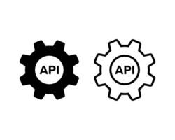 Cogwheel icon with API sign. Web application isolated pictogram. Chart glyphs icon vector