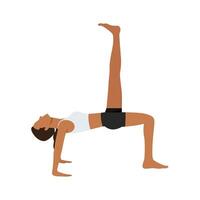 Young woman doing One Legged Reverse Table Top Pose or Eka Pada Ardha Purvottanasana. vector