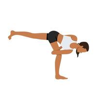 Young woman doing Bound Revolved Half Moon Pose or addha Parivritta Ardha Chandrasana. vector