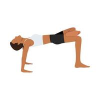 Young woman doing Reverse Table Top Pose Legs In Figure Four or Ardha Purvottanasana Pada Ardha Utkatasana. vector