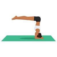 Young woman doing Upward Facing Staff Pose, Half Headstand Pose or Urdhva Dandasana, Ardha Sirsasana. vector