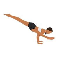 Young woman doing Twisted One Legged Arm Balance Pose I or Koundinyasana I, Eka Pada Koundinyasana. vector