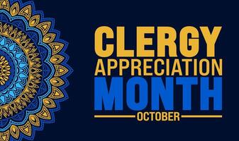 Clergy Appreciation Month background or banner design template is observed every year in October. Holiday concept. Template for card, poster, placard, template. eps 10 vector