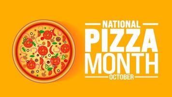 National Pizza Month background or banner design template is observed every year in October. Holiday concept. Template for card, poster, placard, template. eps 10 vector