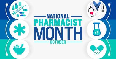 national pharmacist month background or banner design template is observed every year in October. Holiday concept. Template for card, poster, placard, template. eps 10 vector