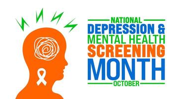 National Depression and Mental Health Screening Month background or banner design template is observed every year in October. Holiday concept. Template for card, poster, placard, template. eps 10 vector