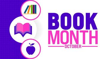National Book Month background or banner design template is observed every year in October. Holiday concept. Template for card, poster, placard, template. eps 10 vector