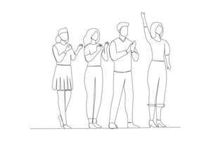 People clapping and cheering continuous one line drawing. vector
