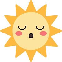 Cute suns, Sunshine emoji sleeping with closed eyes and relaxed expression vector