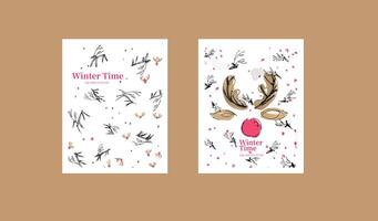 A set of winter original pictures, featuring snow capped elk vector