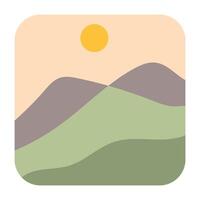 Sun and two Mountain on a hill Flat abstract art Illustration vector