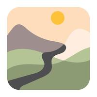 Sun, road, rice field, and Mountain Flat abstract art Illustration vector