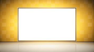 Empty square frame on a yellow wall with a light photo